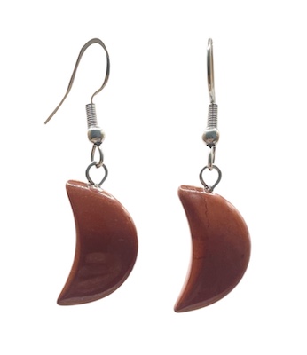 Red Jasper Crescent Moon Surgical Steel Earrings